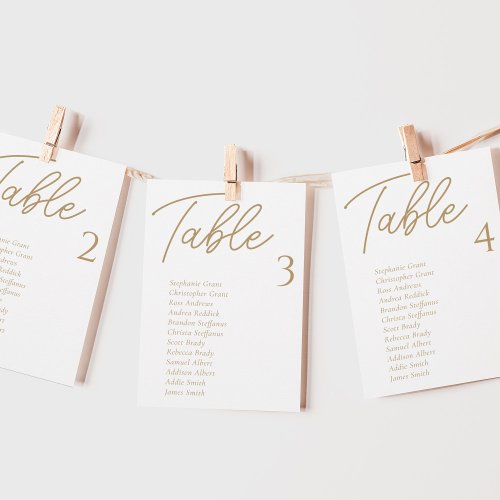 Simple Gold Wedding Table Seating Chart Cards