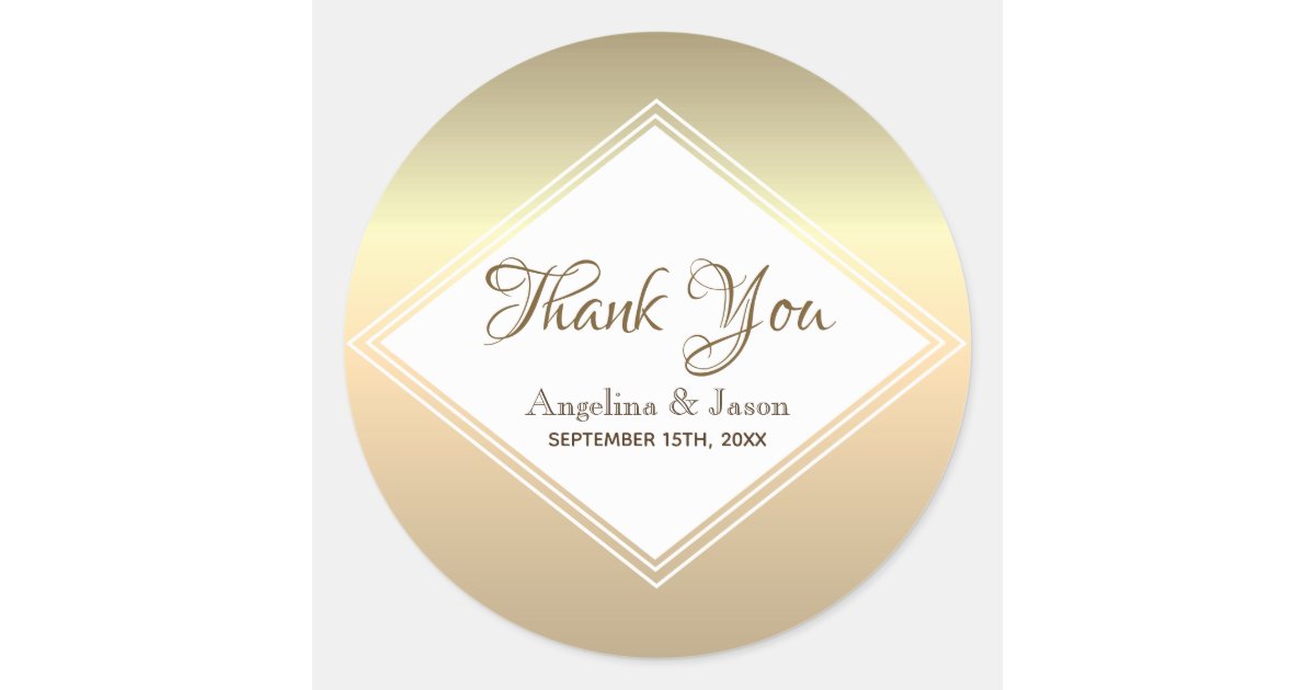 Simple Gold Wedding Thank You Favor Classic Round Sticker | Zazzle