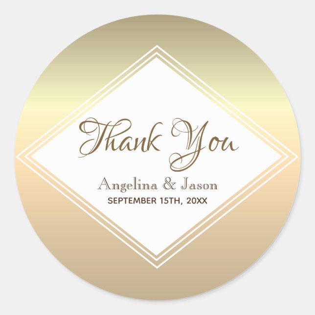 Simple Gold Wedding Thank You Favor Classic Round Sticker (Front)