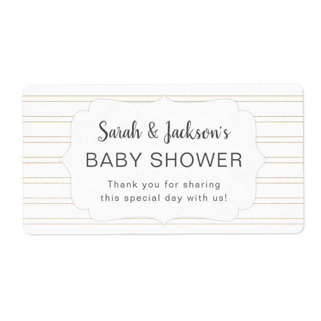 Simple Gold White baby shower thank you favor Label (Front)