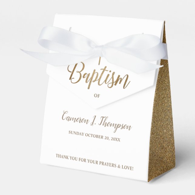 Simple Gold White Baptism Cross Thank You Favor Boxes (Front Side)