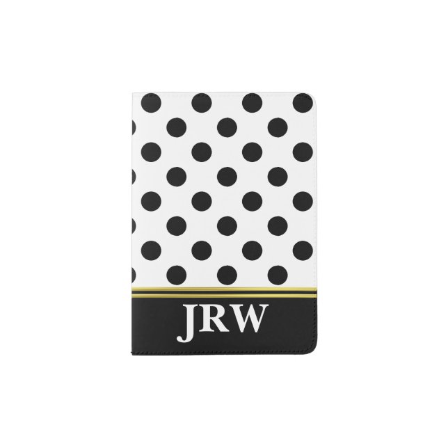 Simple Gold White Black Dots Monogram Initials Passport Holder (Front)