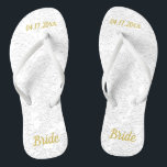 Simple Gold White Black Elegant Wedding Flip Flops<br><div class="desc">Simple white gold black wedding bridal fashion. Floral pattern custom flip flops for the bride. Chic,  elegant,  modern,  trendy,  classy,  stylish,  beautiful succulent summer shoes for her. To change the typography on shoes click on edit design. Image copyright Marg Seregelyi Photography.</div>