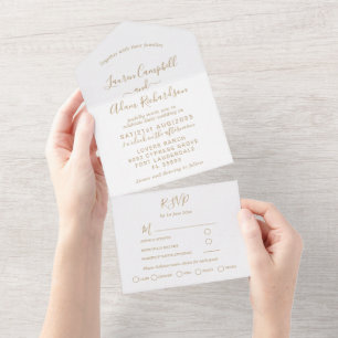 Simple Gold & White Calligraphy Wedding All In One Invitation