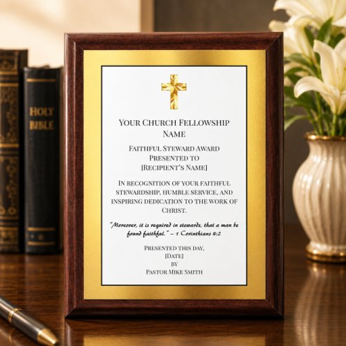 Simple Gold White Church Member Award Plaque