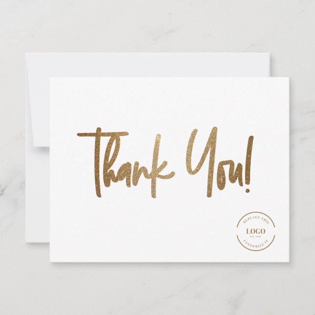 Simple Gold White Company Logo Social Thank You  Card (Front)
