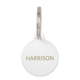 Simple gold white Custom Name Info modern dog cat Pet ID Tag