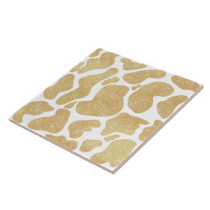 Simple Gold white Large Cow Spots Animal Pattern Ceramic Tile