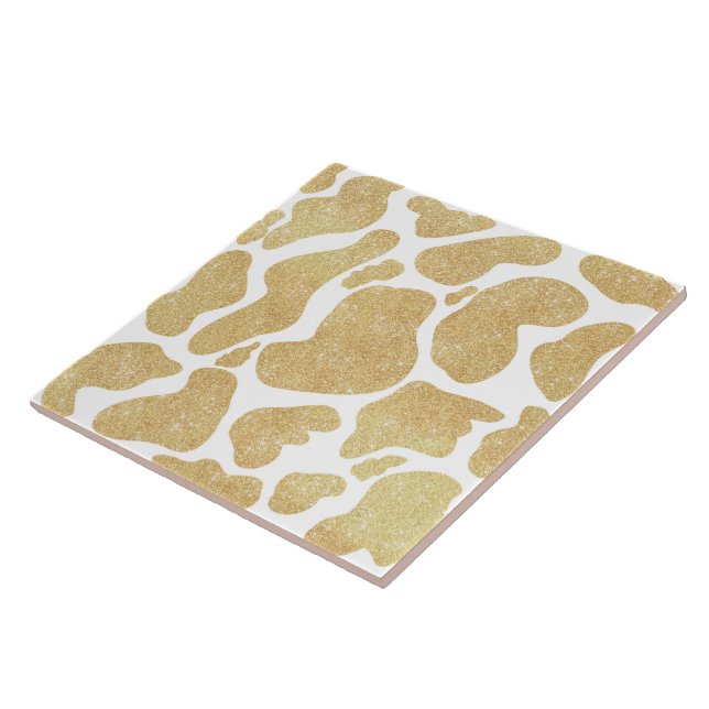 Simple Gold white Large Cow Spots Animal Pattern Ceramic Tile (Side)