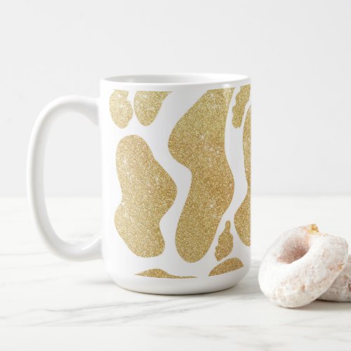 Simple Gold white Large Cow Spots Animal Pattern Coffee Mug