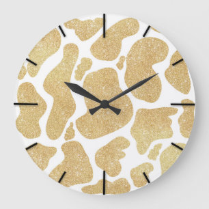 Simple Gold white Large Cow Spots Animal Pattern Large Clock