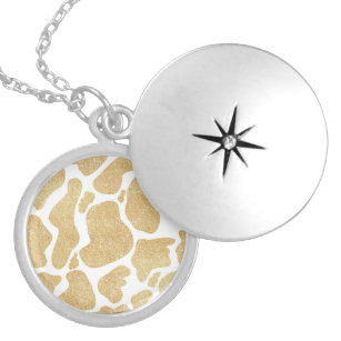 Simple Gold white Large Cow Spots Animal Pattern Locket Necklace