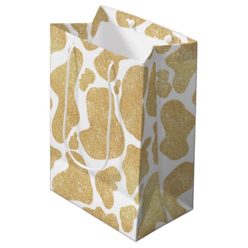 Simple Gold white Large Cow Spots Animal Pattern Medium Gift Bag