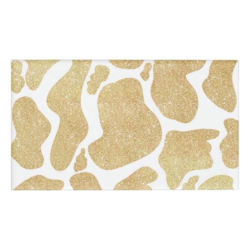 Simple Gold white Large Cow Spots Animal Pattern Name Tag
