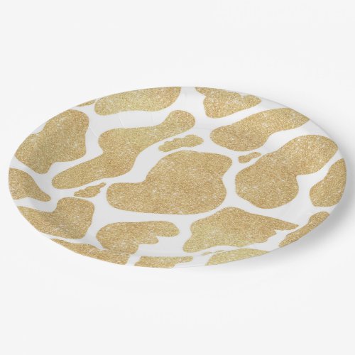 Simple Gold white Large Cow Spots Animal Pattern Paper Plates
