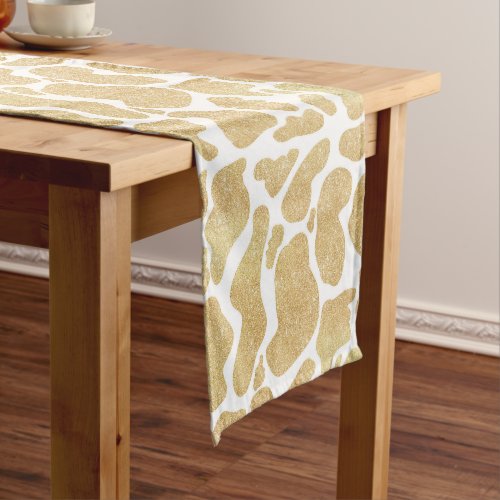 Simple Gold white Large Cow Spots Animal Pattern Short Table Runner