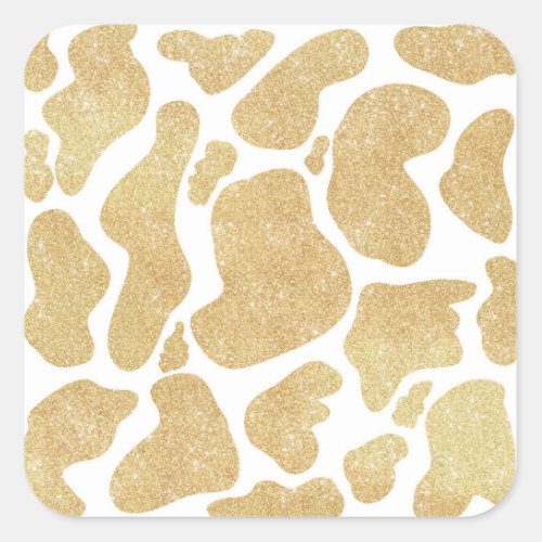 Simple Gold white Large Cow Spots Animal Pattern Square Sticker