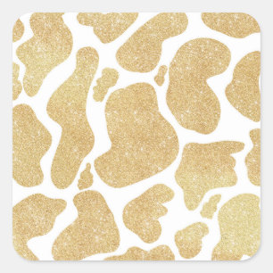Simple Gold white Large Cow Spots Animal Pattern Square Sticker