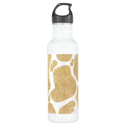 Simple Gold white Large Cow Spots Animal Pattern Stainless Steel Water Bottle