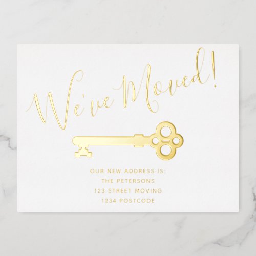 Simple gold white minimal key moving foil invitation postcard