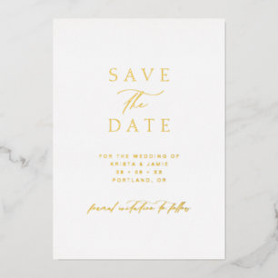 Simple Gold & White Photo Wedding Save the Date Foil Invitation