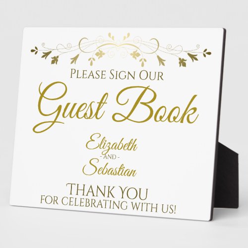 Simple Gold  White Please Sign Guest Book Sign Plaque