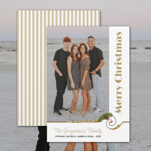 Simple Gold White Single Photo Glitter Holiday Card