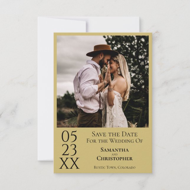 Simple Gold Yellow Modern Minimal Photo Wedding Save The Date (Front)
