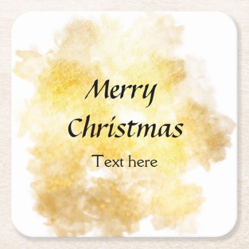 Simple golden add your text merry Christmas custom Square Paper Coaster