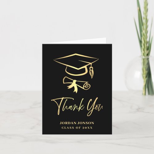 Simple Golden Black Modern Graduation Thank You Card