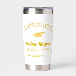 Simple Golden Cap Typography Graduation Gift Name Insulated Tumbler