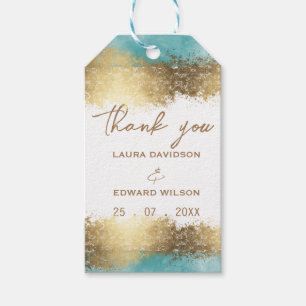 Simple golden foil and aqua blue border minimalist gift tags