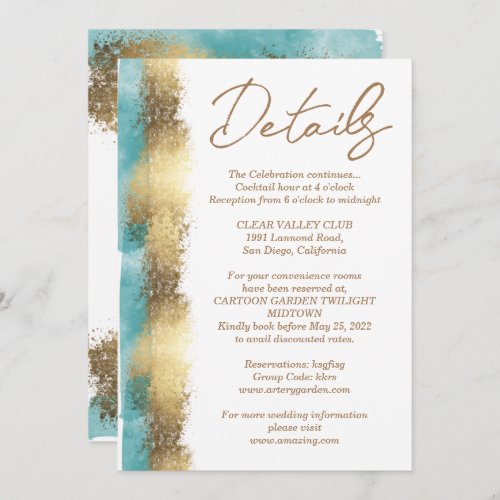 Simple golden foil and aqua blue border minimalist invitation