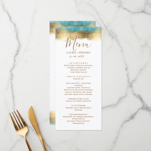 Simple golden foil and aqua blue border minimalist menu
