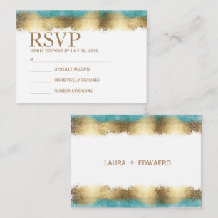 Simple golden foil and aqua blue border minimalist note card