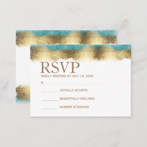 Simple golden foil and aqua blue border minimalist note card