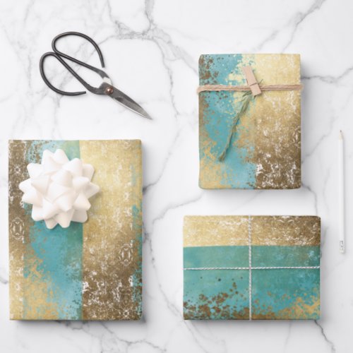 Simple golden foil and aqua blue border minimalist wrapping paper sheets