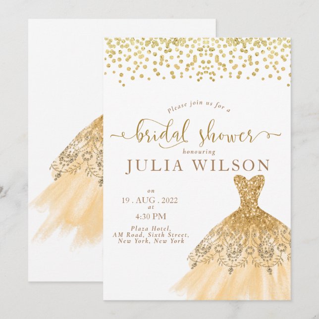 Simple golden foil glitter border bridal shower  invitation (Front/Back)