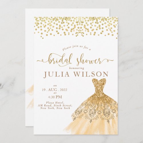 Simple golden foil glitter border bridal shower  invitation