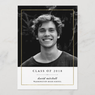 Simple Golden Frame Photo Graduation Party Invitation