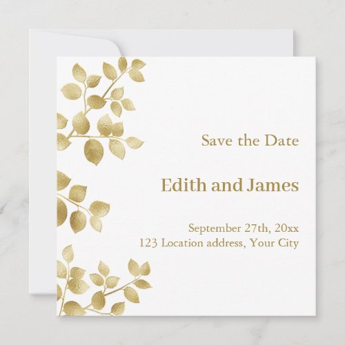 Simple Golden leaf branch Save the Date Wedding Invitation