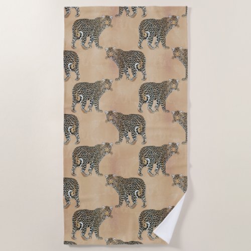 Simple Golden Leopard Animal Pattern Beach Towel