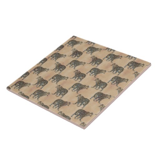 Simple Golden Leopard Animal Pattern Ceramic Tile