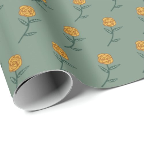 Simple Golden Roses Ditsy Floral Holiday Gift Wrapping Paper