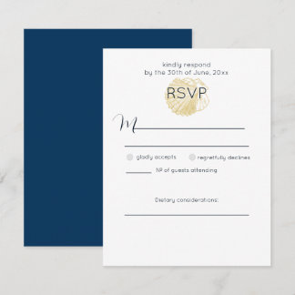 Simple Golden Sea Shell and Deep Prussian Blue RSVP Card