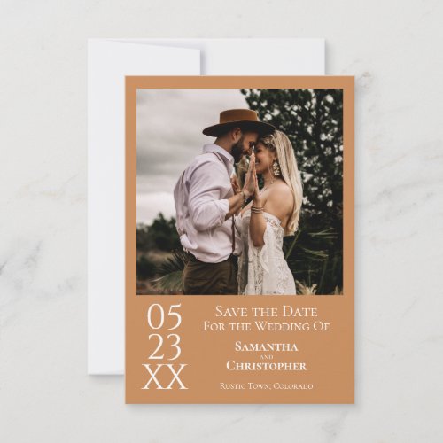 Simple Golden Tan Modern Minimal Photo Wedding Save The Date