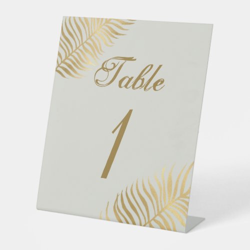 Simple Golden Tropical Leaves Wedding Table Number Pedestal Sign