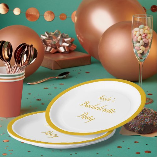 Simple Golden Yellow Border Bachelorette Party Paper Plates