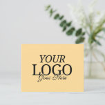 Simple Golden Yellow Logo With QR Code Business Postcard