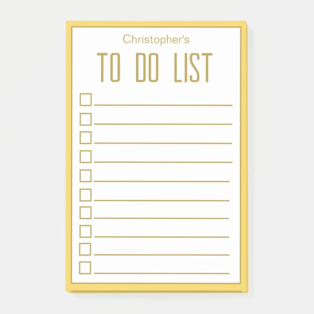 Simple Golden Yellow Script Your Name To Do Post-it Notes (Front)